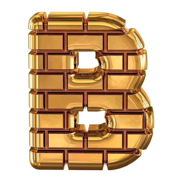 The 3d symbol made of gold bricks letter b