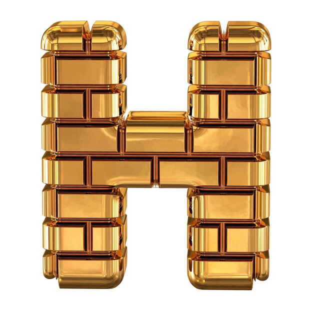 The 3d symbol made of gold bricks letter h