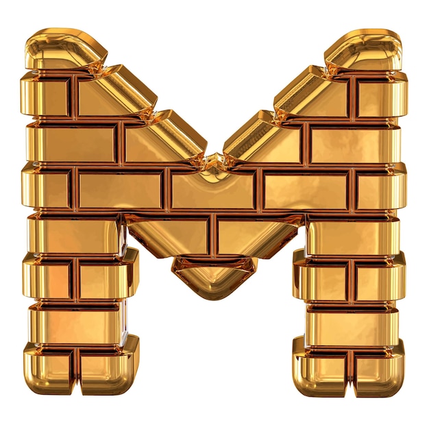 The 3d symbol made of gold bricks letter m