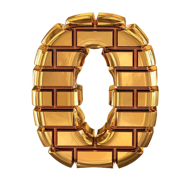 The 3d symbol made of gold bricks number 0