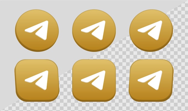 3d telegram icon logo in modern gold circle and square frame for social media logos icons 3d