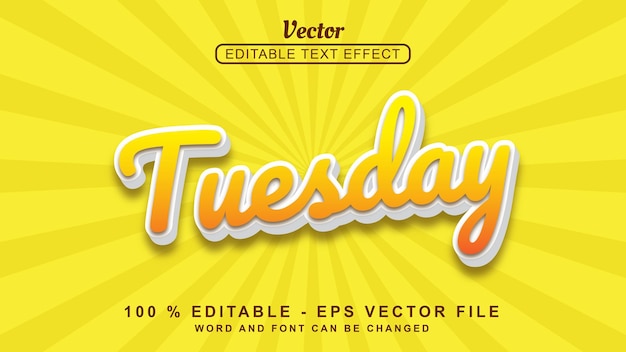 3d text effect Editable 3d text effect Orange Tuesday Style Isolated on Yellow Background