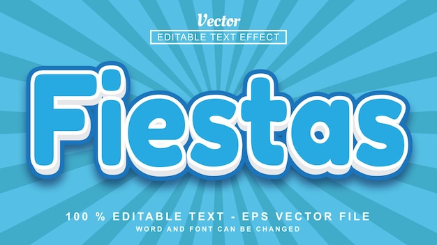 3d Text Effect Editable Text Effect blue Fiestas Fun style isolated on blue background