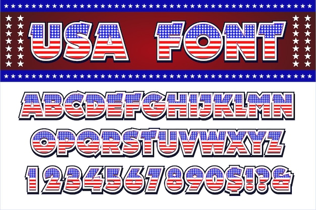 3d typography colorful style font with USA national flag style