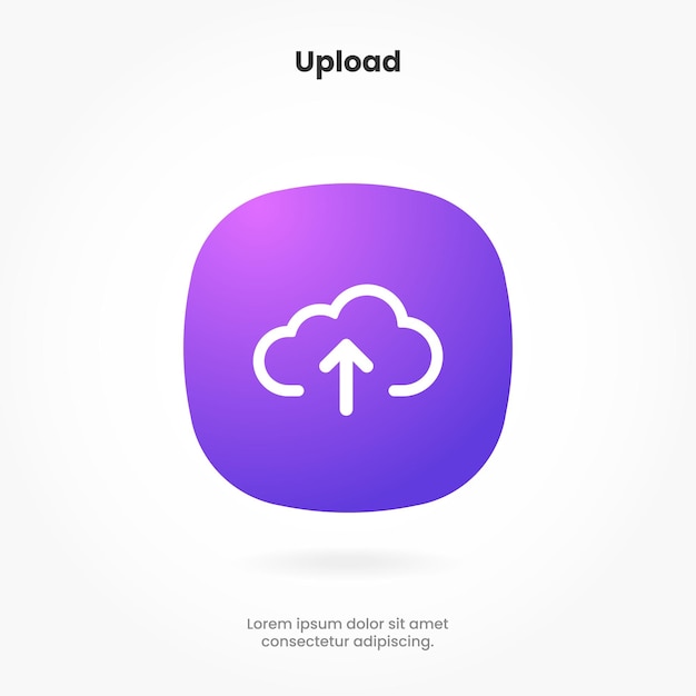 3D upload button icon. Uploading icon. Up arrow bottom side symbol. Click here button for UI UX