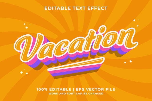 3d Vacation Cartoon Editable Text Effect Premium Vector