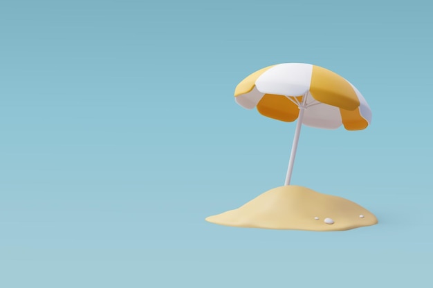 3d Vector Beach Yellow Umbrella Summertime relax Time to travel concept