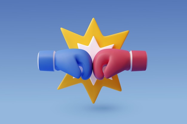 3d Vector Boxing with Red and Blue gloves Sport and Game competition concept