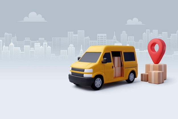 3d Vector Delivery Van with Box cargo Delivery and online shopping concept