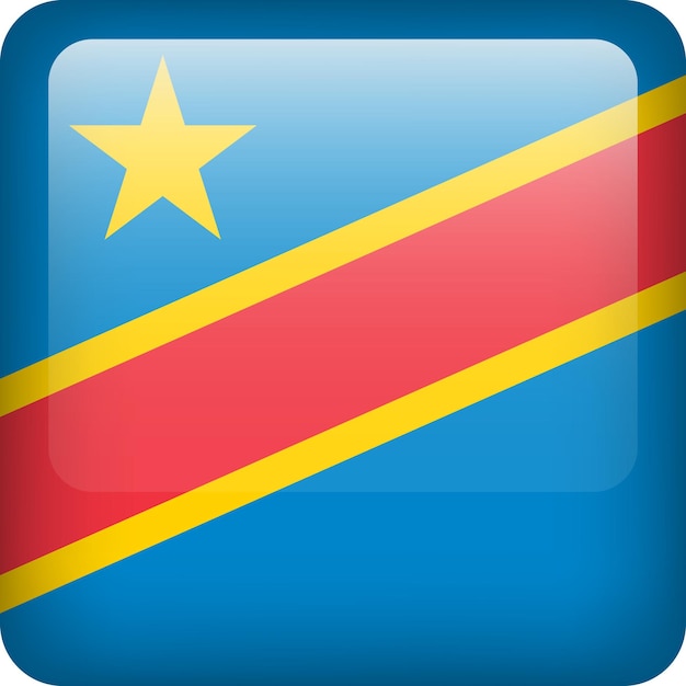 3d vector Democratic Republic of the Congo flag glossy button Congo national emblem Square icon DRC