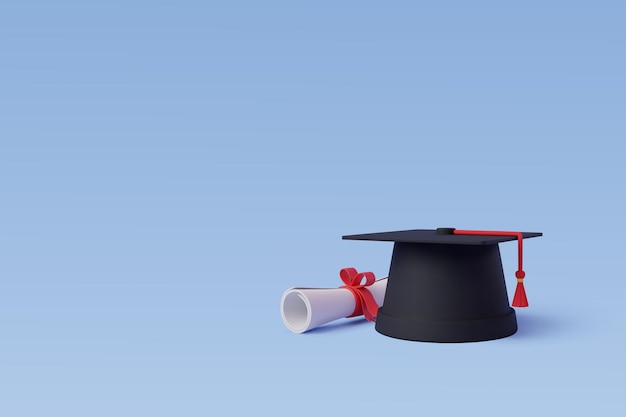 3d Vector Graduate cap with diploma on blue student and education concept Eps 10 Vector