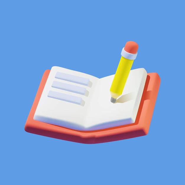 3d vector icon open book with pencil on a blue background Cartoon minimal style