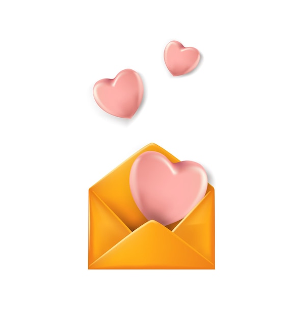 3d vector icon of an open letter in an envelope a postal letter with pink hearts Realistic elements