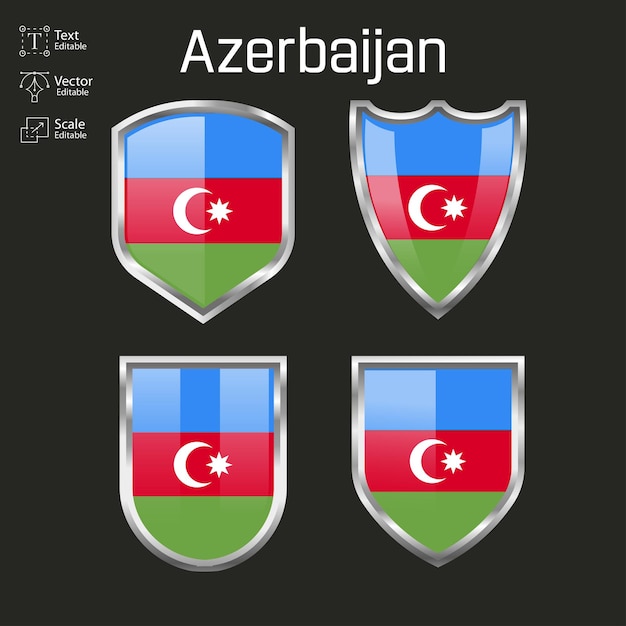 3D vector illustration of Azerbaijan flag with 4 different shapes.