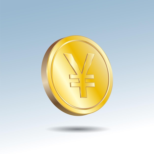 3D Vector illustration of Gold Yen Yuan Coin Japanesse and Chinesse currency symbol