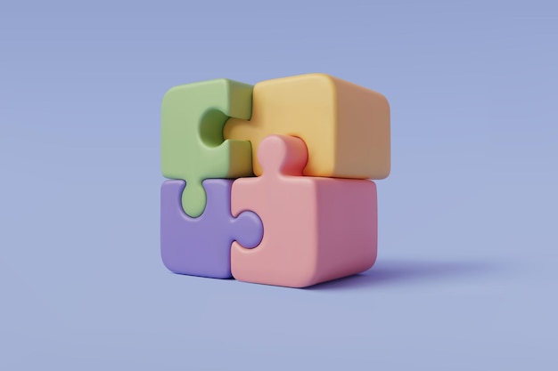 3D Vector Illustration of Jigsaw puzzle cube, EPS 10 Vector.