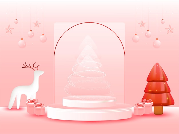 3D vector illustration of round showcase background decorative elements for Christmas celebration