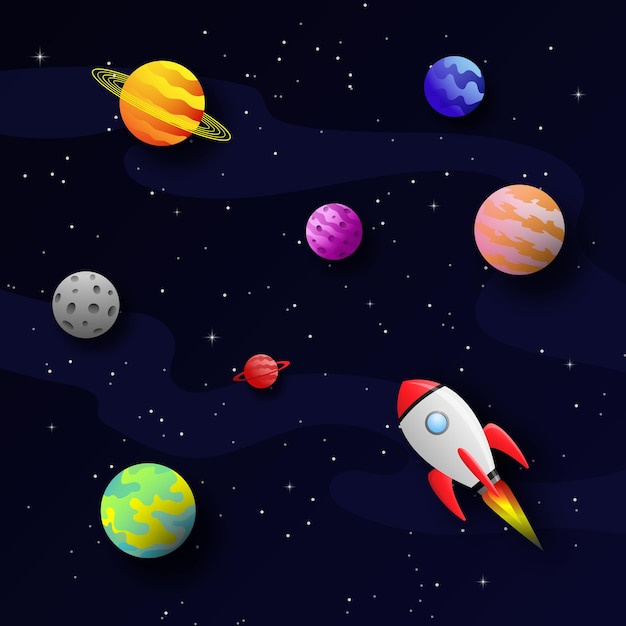 3d vector illustration of space in paper cut style