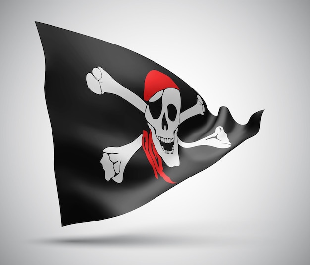 3d vector mesh flag of a pirate skull on a black background with waves in the wind.