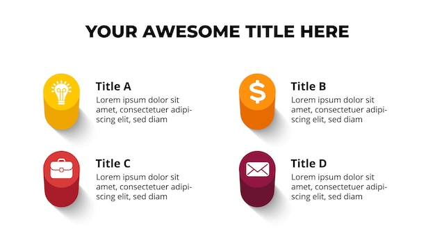 3D Vector Perspective Infographic Presentation slide template 4 step options arrows Timeline chart