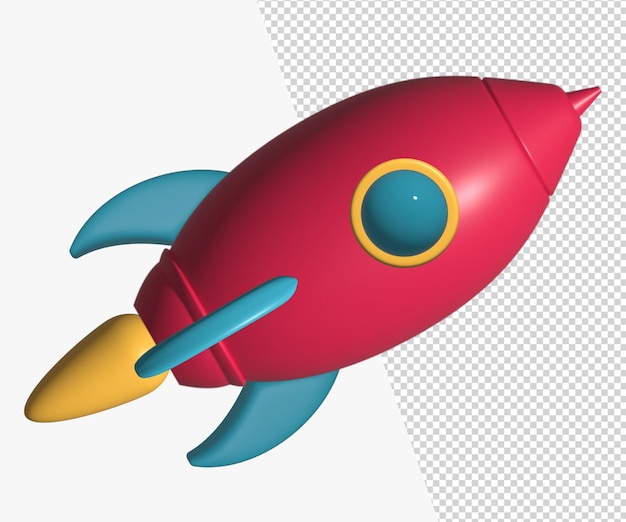 3D Vector Rocket flying space Launch business product on market Vector illustration