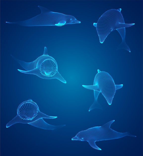 3d vector set ocean protection dolphin