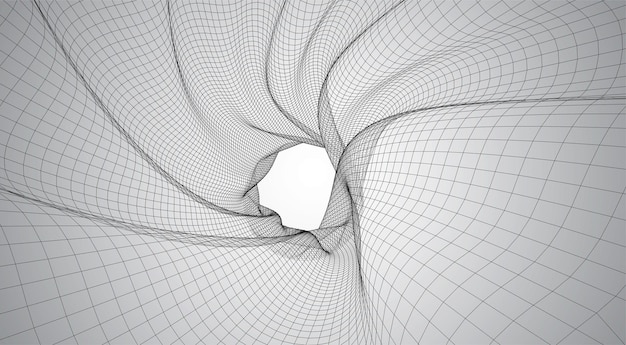 3d vector space from square polygonal meshes, abstract form on a white background