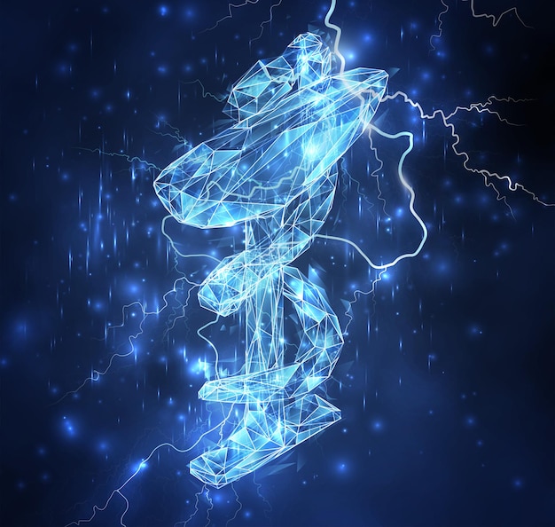 3d vector symbol whist in a stormy blue sky and lightning strikes into it