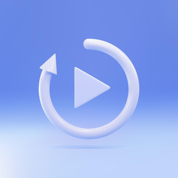 3d Video play button like simple replay icon isolated on blue background