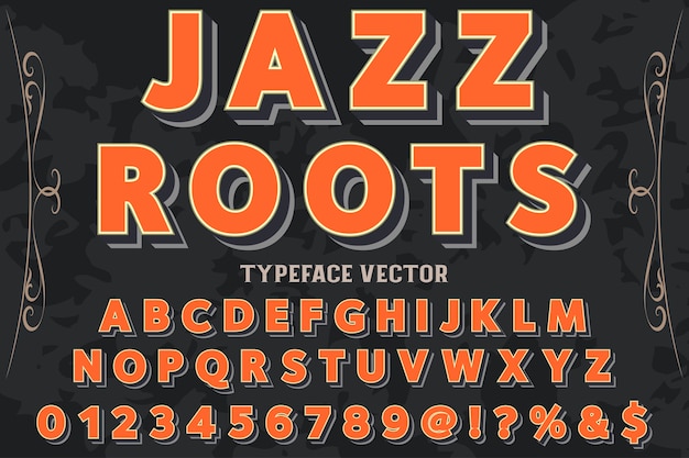 3d Vintage font design,handwritten alphabet named jazz roots