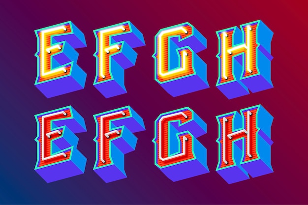 3D vintage letters with fluorescent neon lights and ON/OFF switch mode