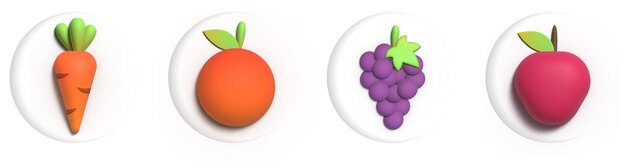 Vector 3d volumetric icons with vegetables and fruits in a simple style vecror