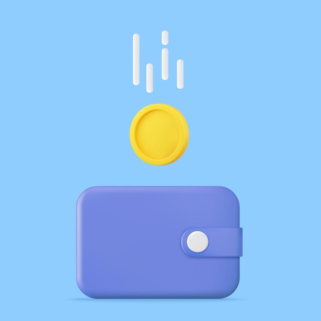 3d wallet and falling coin saving money concept Vector illustration