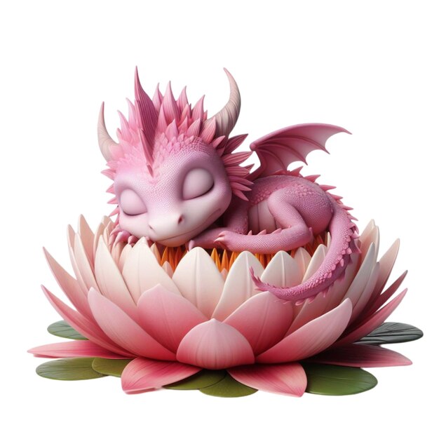 A 3D Watercolor Sleeping Baby Dragon On Flower