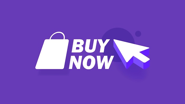 3d web banner with buy now button on purple background Web banner Shopping bag and Computer Mouse cursor