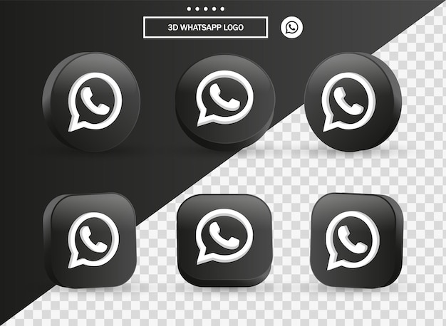 3d whatsapp logo icon in modern black circle and square for social media icons logos