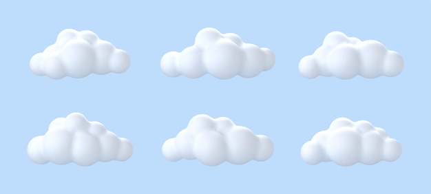 3D white clouds isolated on blue background Cartoon cloud icons set Vector 3d illustration