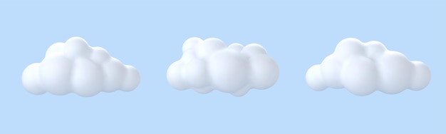 3D white clouds isolated on blue background Round cartoon cloud icons Vector 3d illustration