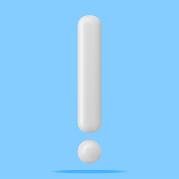 3D White Exclamation Mark Isolated on Blue