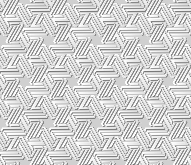 3D white paper art Islamic geometry cross pattern seamless background, stylish decoration pattern.