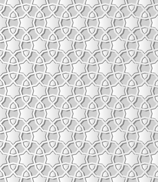 3D white paper art Islamic geometry cross pattern seamless background, stylish decoration pattern.