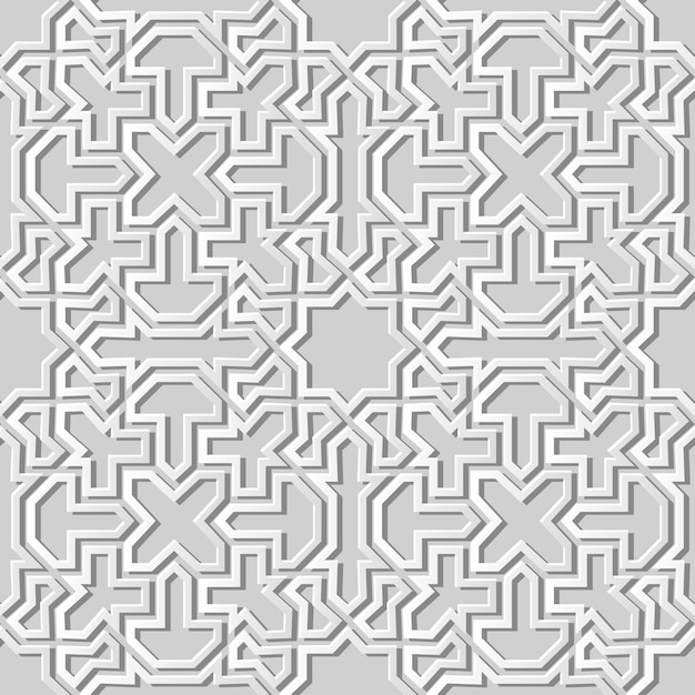 3D white paper art Islamic geometry cross pattern seamless background, stylish decoration pattern.