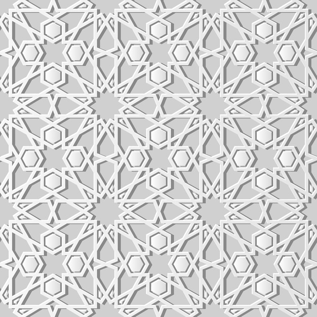 3D white paper art Islamic geometry cross pattern seamless background, stylish decoration pattern.