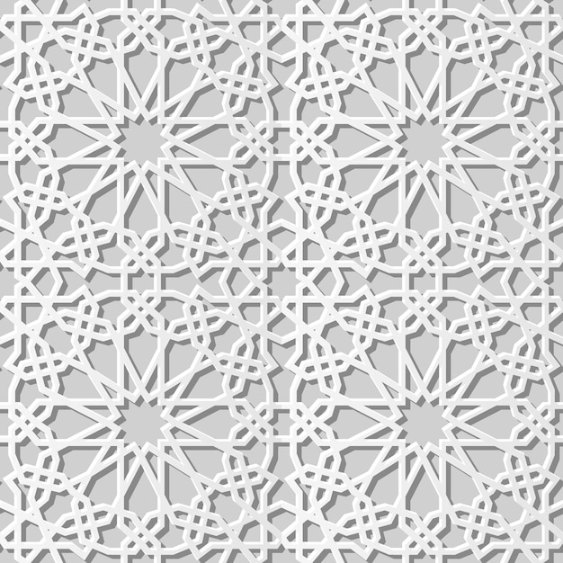 3D white paper art Islamic geometry cross pattern seamless background, stylish decoration pattern.