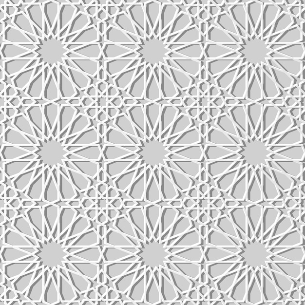 3D white paper art Islamic geometry cross pattern seamless background, stylish decoration pattern.