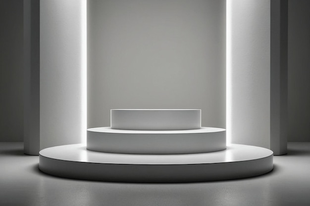 3D white shape which serves as a pedestal or podium and is surrounded by its environs