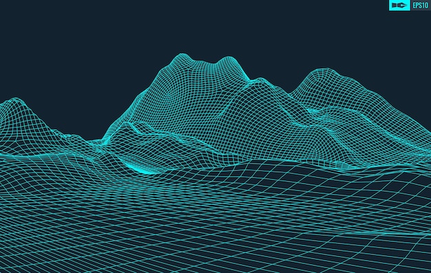 3D Wireframe Terrain Wide Angle EPS10 Vector