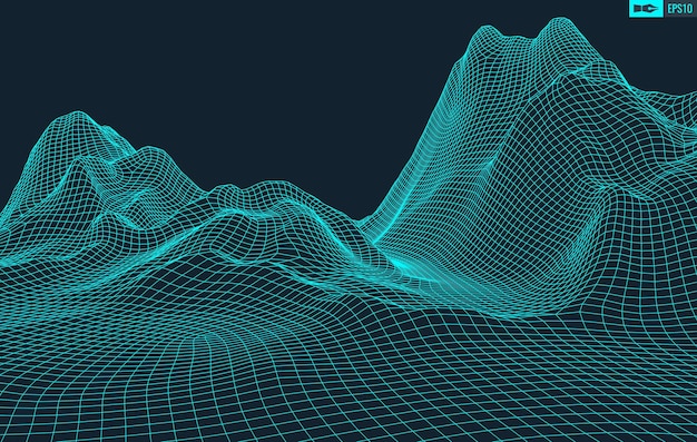 3D Wireframe Terrain Wide Angle EPS10 Vector