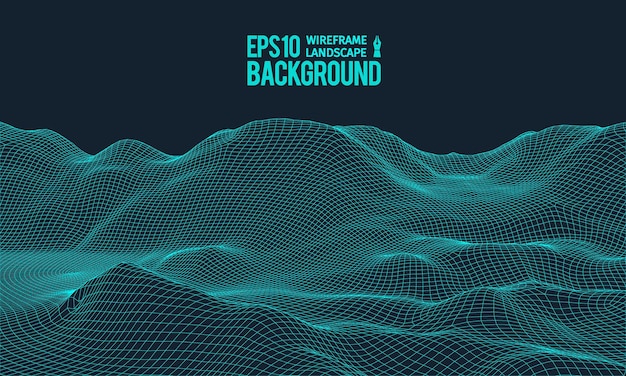 3D Wireframe Terrain Wide Angle EPS10 Vector