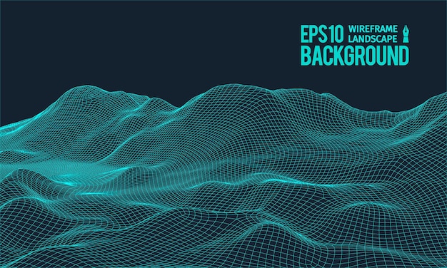 3D Wireframe Terrain Wide Angle EPS10 Vector